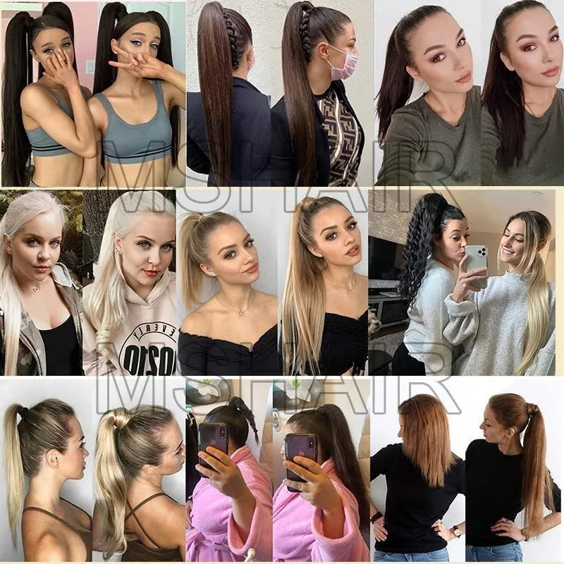 HSF Marketplace silky straight Remy human hair clip-on ponytail extension in natural hair texture