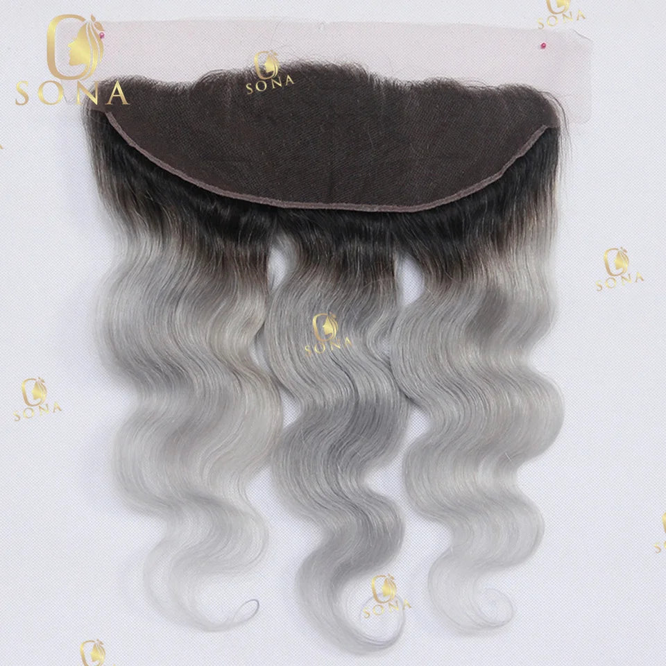 Color Ash Blonde Body Wave Hair Weave Bundle Ombre 1b/Grey 13x4 Frontal Human Hair 4x4 Closure 1 3 4 Bundle Deals For Women