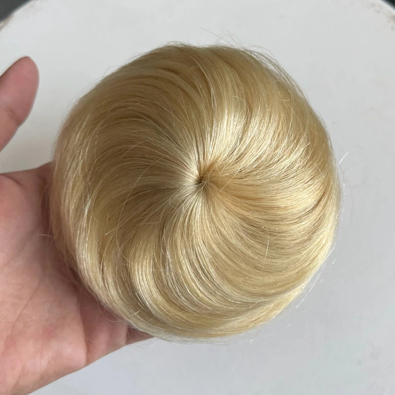 HSF Marketplace 6-inch brown-blonde human hair drawstring bun wig for thinner hair