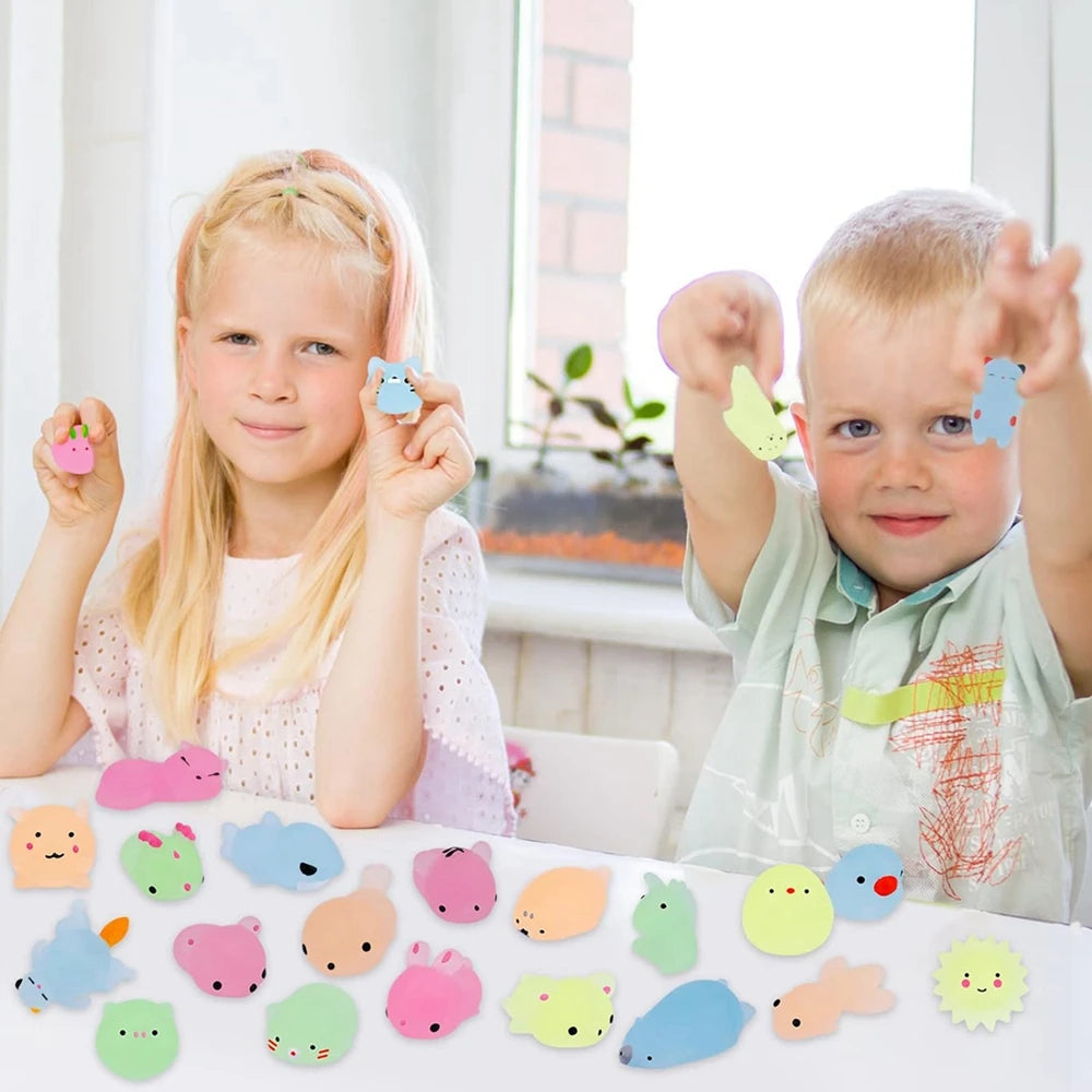 Glow-in-the-Dark Mini Mochi Squishy Animals – Cute Stress Relief Sensory Fidget Toys