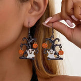 Halloween Pumpkin Dangle Earrings for Women Crystal Zircon Ghost Spider Long Tassel Dripping Oil Earring Party Festival Jewelry