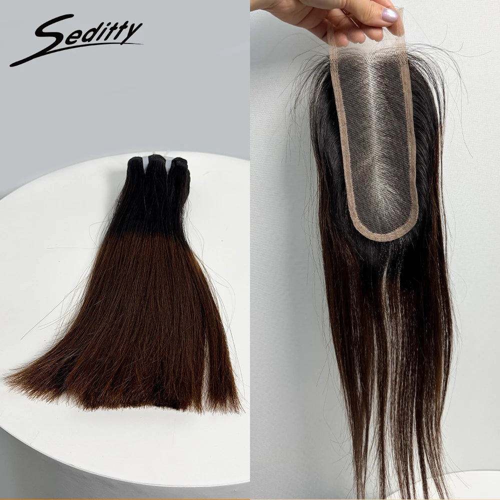 6-10 inches Hair Double Drawn Straight Hair Bundles Hair Extensions with 2X6 transparent Lace Closure 100% Human Hair Bundles