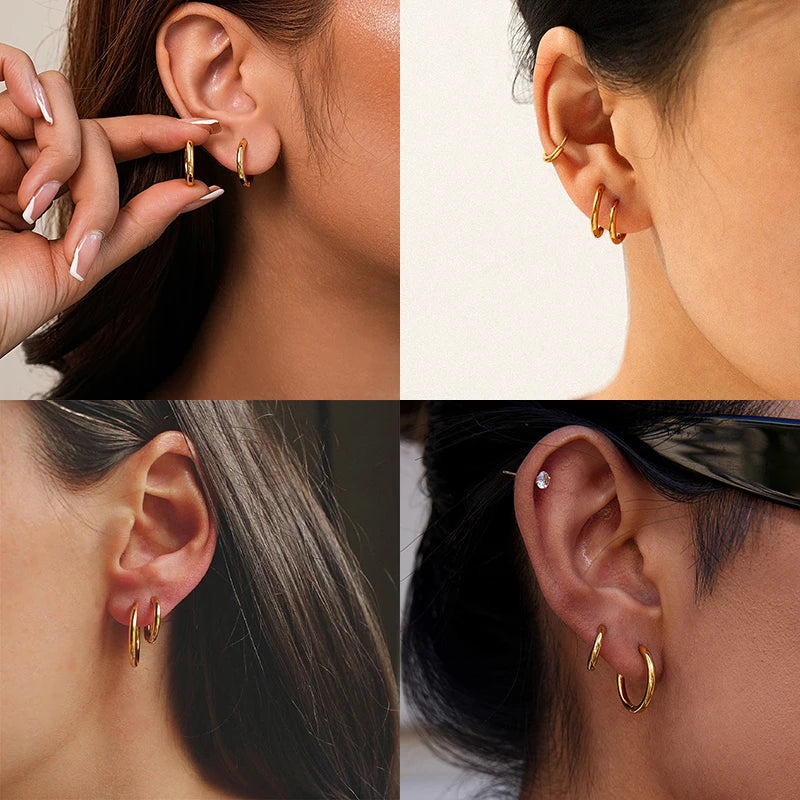 Classic stainless steel round hoop earrings for women by HSF Marketplace