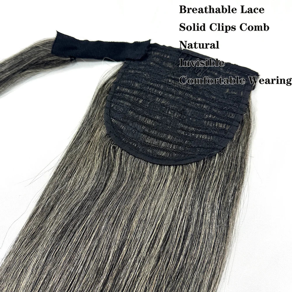 Straight Grandma Gray Ponytail Extension Hairpieces 100% Human Hair for Women Daily Wear  Natural Pony Tail Wrap Around Clip in