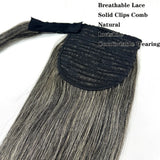 Straight Grandma Gray Ponytail Extension Hairpieces 100% Human Hair for Women Daily Wear  Natural Pony Tail Wrap Around Clip in