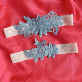 2-piece women’s lace garter belt thigh bands with pearl embroidery for bridal wedding accessories