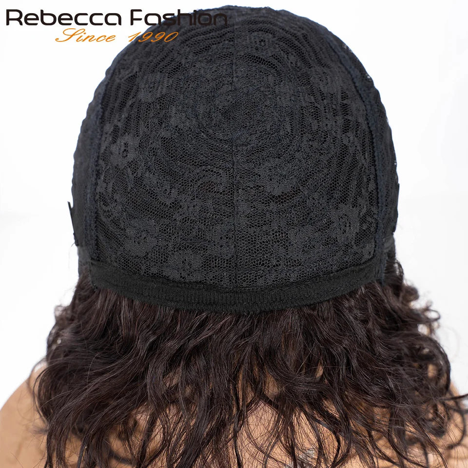 Short curly human hair wig by HSF Marketplace featuring a cute bob style, glueless Brazilian Remy water wave wig for natural look