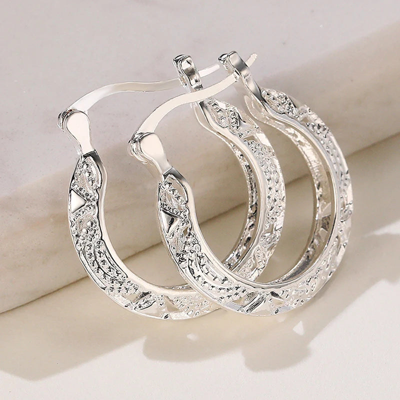Huitan hollow out hoop earrings for women, modern metal jewelry design