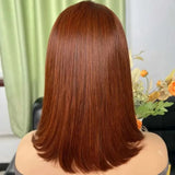 Rebecca short brown Peruvian straight lace front human hair wig for women, reddish brown 13*6*1 T lace part style.