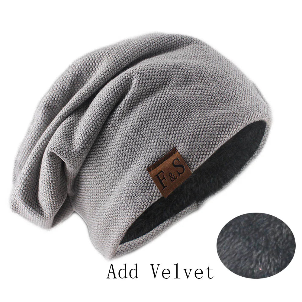 Women's HSF knitted bonnet hat, solid-color soft turban beanie for autumn and spring casual wear