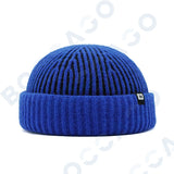 Women's thick striped knitting docker cap winter beanie with letter label, soft vintage retro design