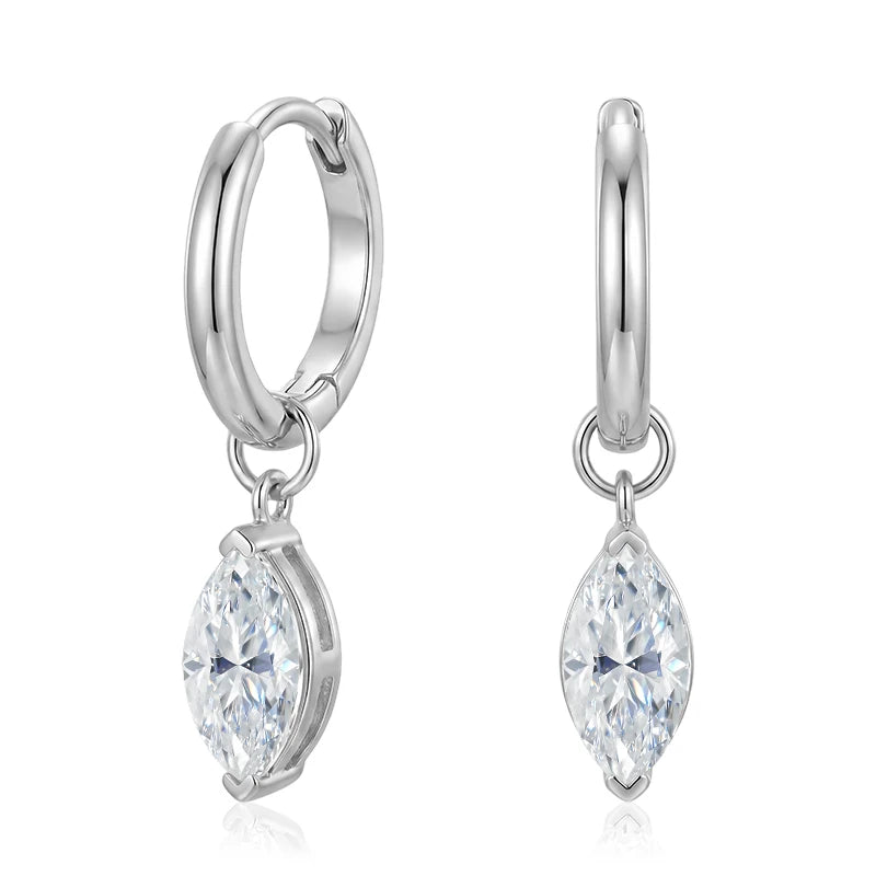 NeeTim D color marquise cut moissanite drop dangle earrings in 925 sterling silver hoops