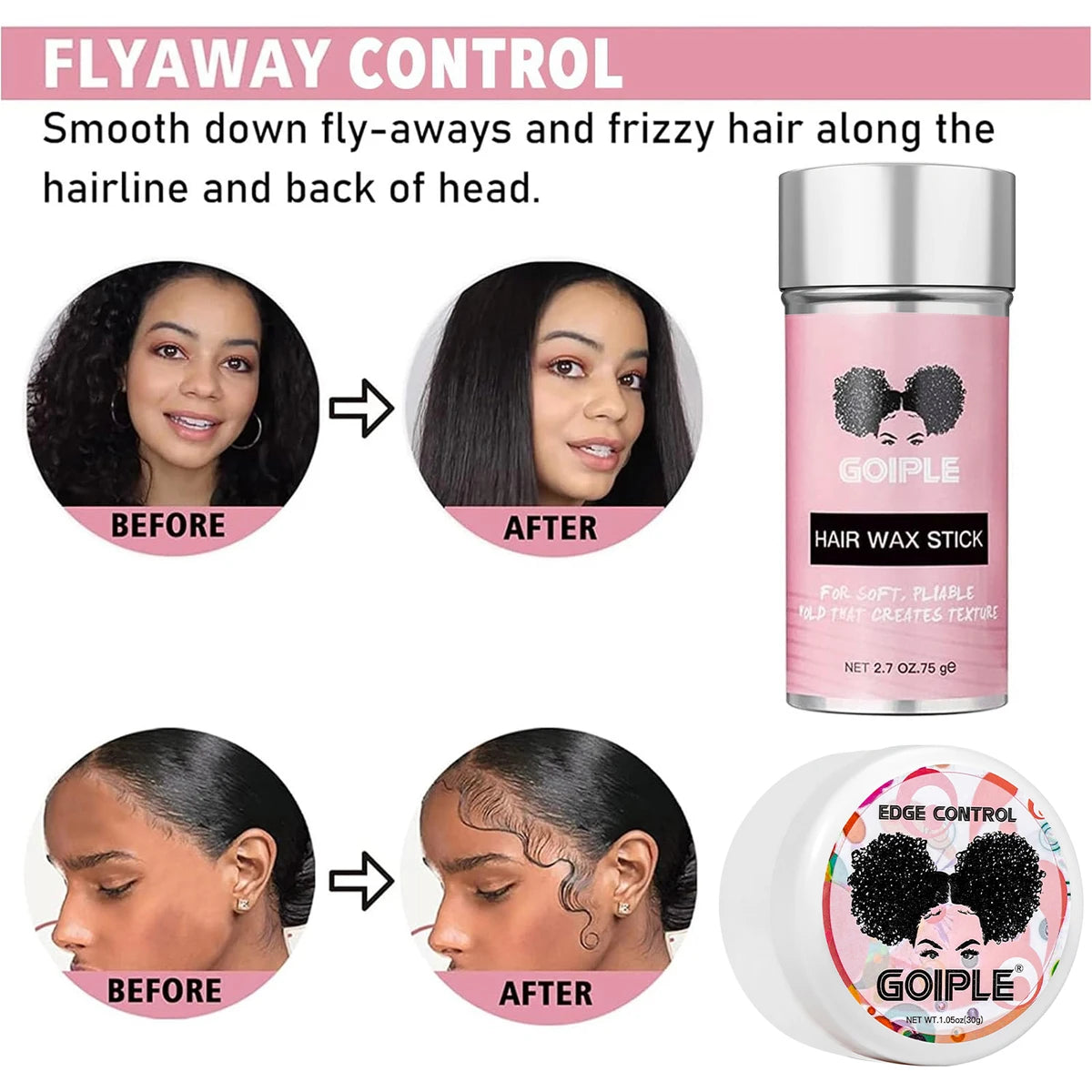 GOIPLE lace wig install and removal kit with melting spray, edge control wax, brush, elastic band, and hair caps for styling.