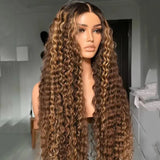 4/27 Colored Highlight Deep Wave Ombre Deep Wave 13X4 HD Lace Frontal Wig Human Hair Wigs Honey Blonde  For Women 250% Density 427 99J Burgundy 13x4 Human Hair Wig DEEP Wave Lace Frontal Wig Glueless Lace Front Human Hair Wig