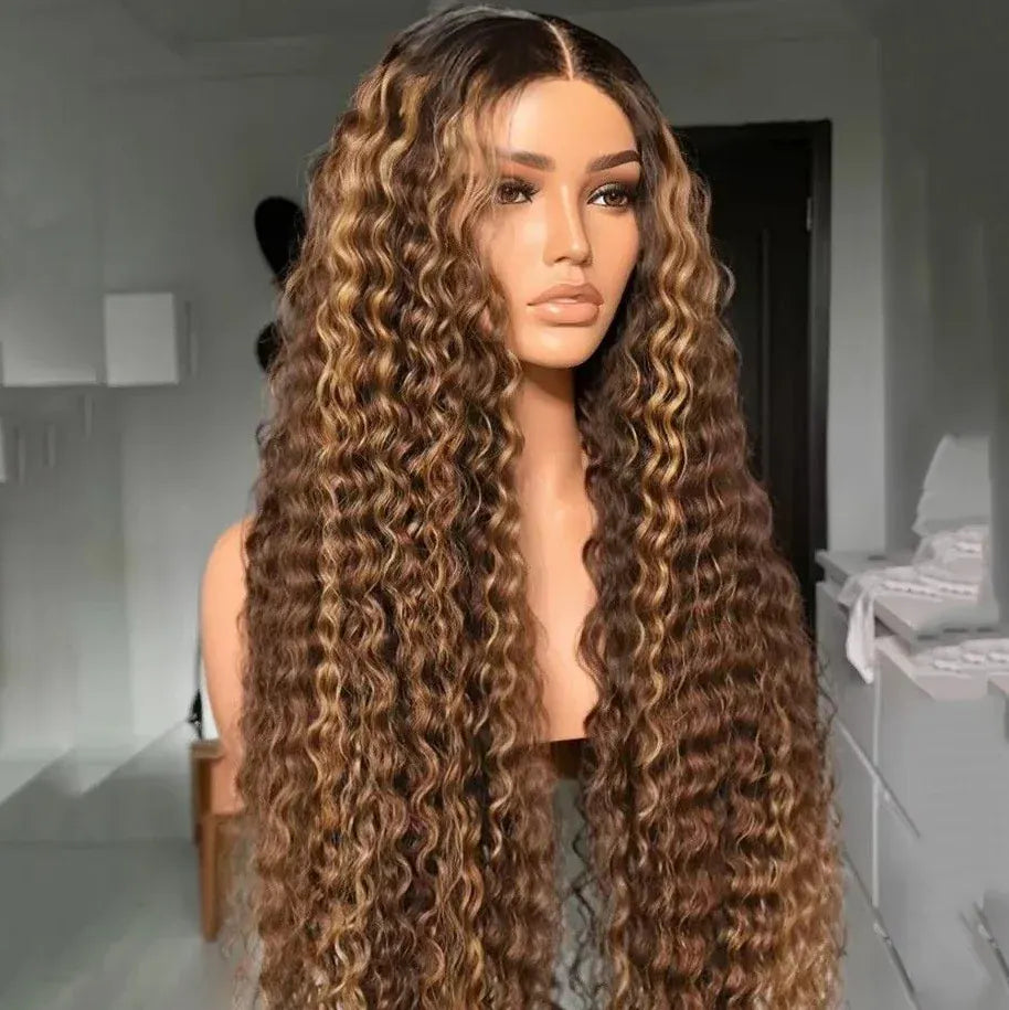 4/27 Colored Highlight Deep Wave Ombre Deep Wave 13X4 HD Lace Frontal Wig Human Hair Wigs Honey Blonde  For Women 250% Density 427 99J Burgundy 13x4 Human Hair Wig DEEP Wave Lace Frontal Wig Glueless Lace Front Human Hair Wig