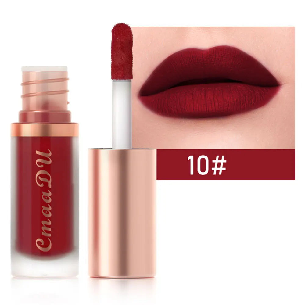 Waterproof matte velvet lip glaze lipstick with moisturizing, long-lasting non-stick finish in a cosmetic tube