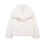 Brown faux fur women's warm jacket for elegant casual style by HSF Marketplace