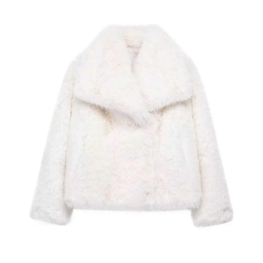 Brown faux fur women's warm jacket for elegant casual style by HSF Marketplace