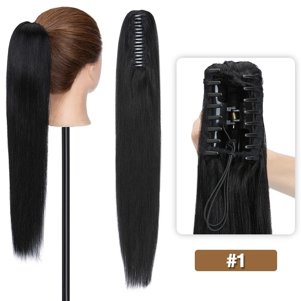 S-noilite straight human hair claw clip ponytail extension in natural black, blonde, and brown shades