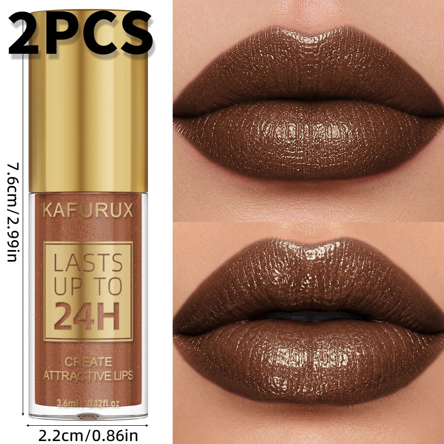 Two glittery metallic lip gloss tubes in five colors, shiny waterproof liquid lipstick and lip tint by HSF Marketplace for women.