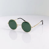 Retro vintage round polarized sunglasses for men and women with black lenses, alloy metal frame, UV400 protection, designer style.
