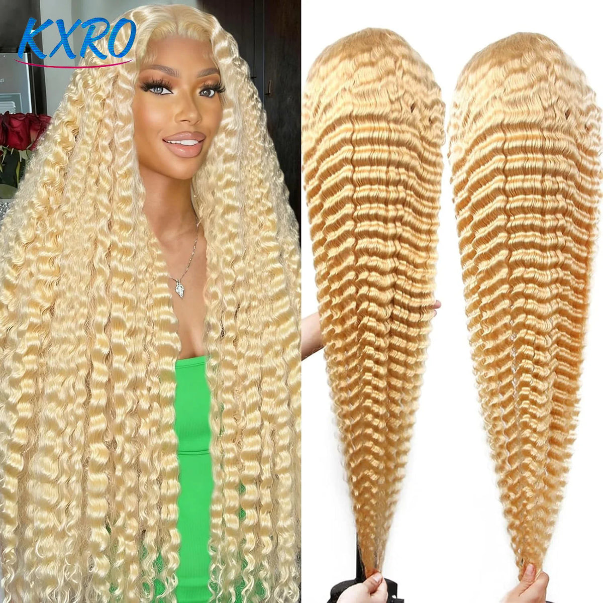 613 Deep Wave HD Lace Frontal Wig Density Long Blonde Curly Wig Water Wave 613 Wig Pre Plucked With Baby Hair for WomenReady to Wear On Clearance Sale Pre Plucked Wig Party Work