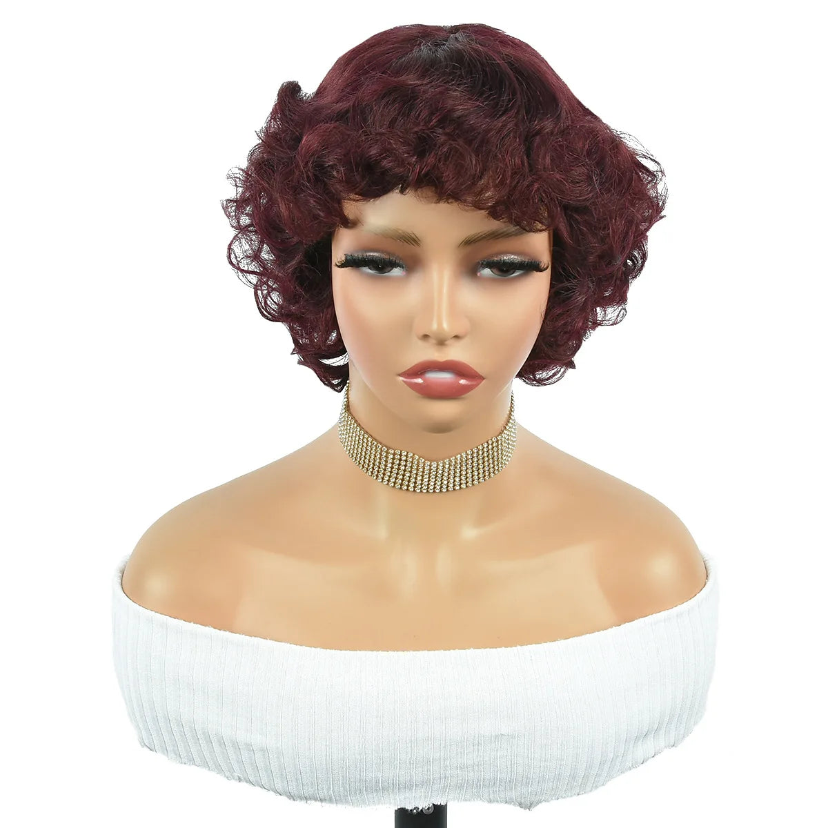 Short curly human hair wig in various colors, 6-inch Brazilian virgin Remy hair, full machine-made wig for women daily use.