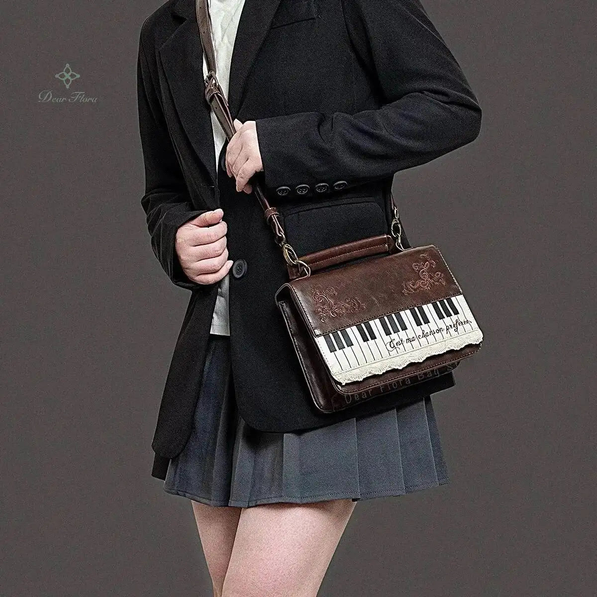 Vintage piano shoulder bag for women, stylish crossbody ita handbag with piano keyboard design