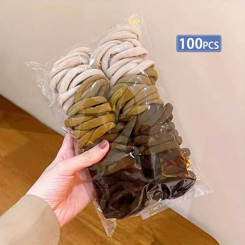 50/100Pcs Mixed Color Hair Rubber Bands,Women High Elastic Hair Ties,Korean Ponytail Holders,No Damage Hair Headbands