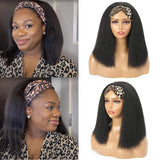 HSF Marketplace short bob human hair wig, 250 density kinky straight yaki texture with headband