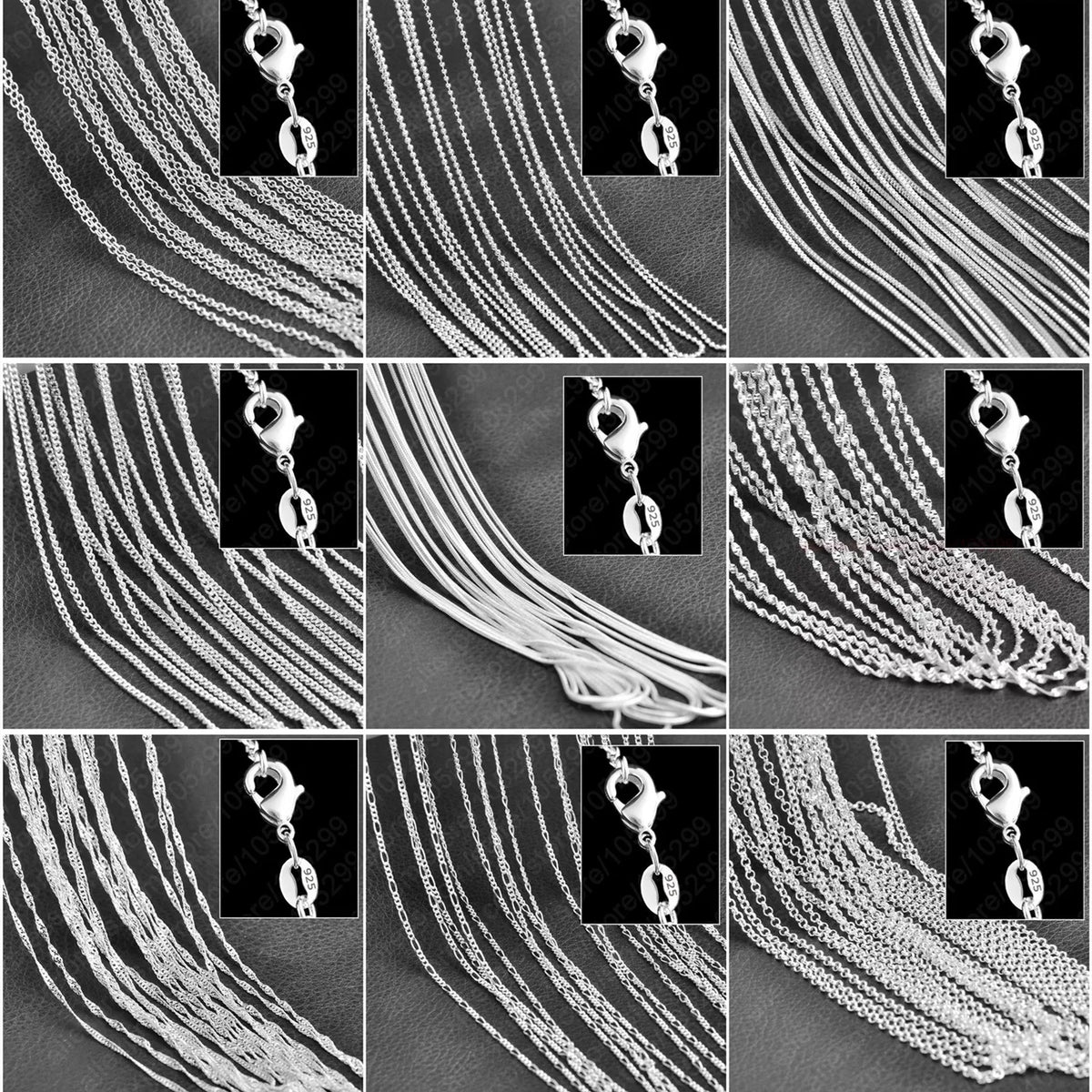 925 sterling silver charm link chain necklace 10PCS set by HSF Marketplace