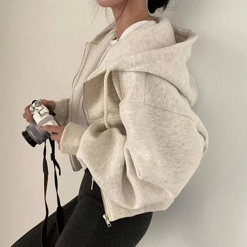 Women's hooded zip-up sweatshirt, casual autumn winter style, K-Culture merch by HSF Marketplace