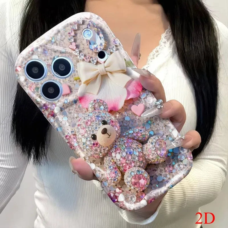 Rhinestone bear phone case for iPhone 11 to 18 Pro Max by HSF Marketplace