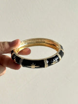Retro Elegant Pearl Star Black & White Drip Stripe Wide Metal Bangle Everyday Chic Elegant Women's Jewelry