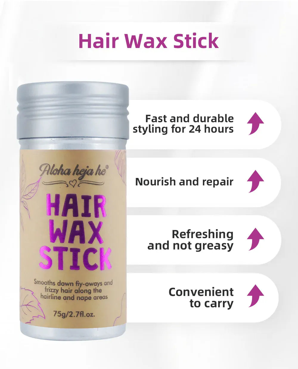 Hair Wax Stick for Flyaways Frizzy Hair, Non-Greasy Edge Control Hair Smoothing Stick, Tame Baby Hairs Broken Hair for Hairline Nape Temples, Natural Hold No White Residue, Portable Mess-Free Hair Styling Wax for Daily Travel
