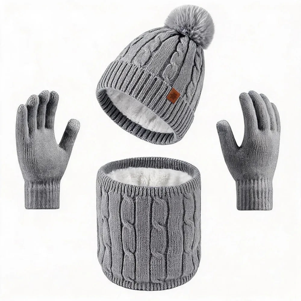 Warm winter hat, scarf and gloves set for men and women by HSF Marketplace