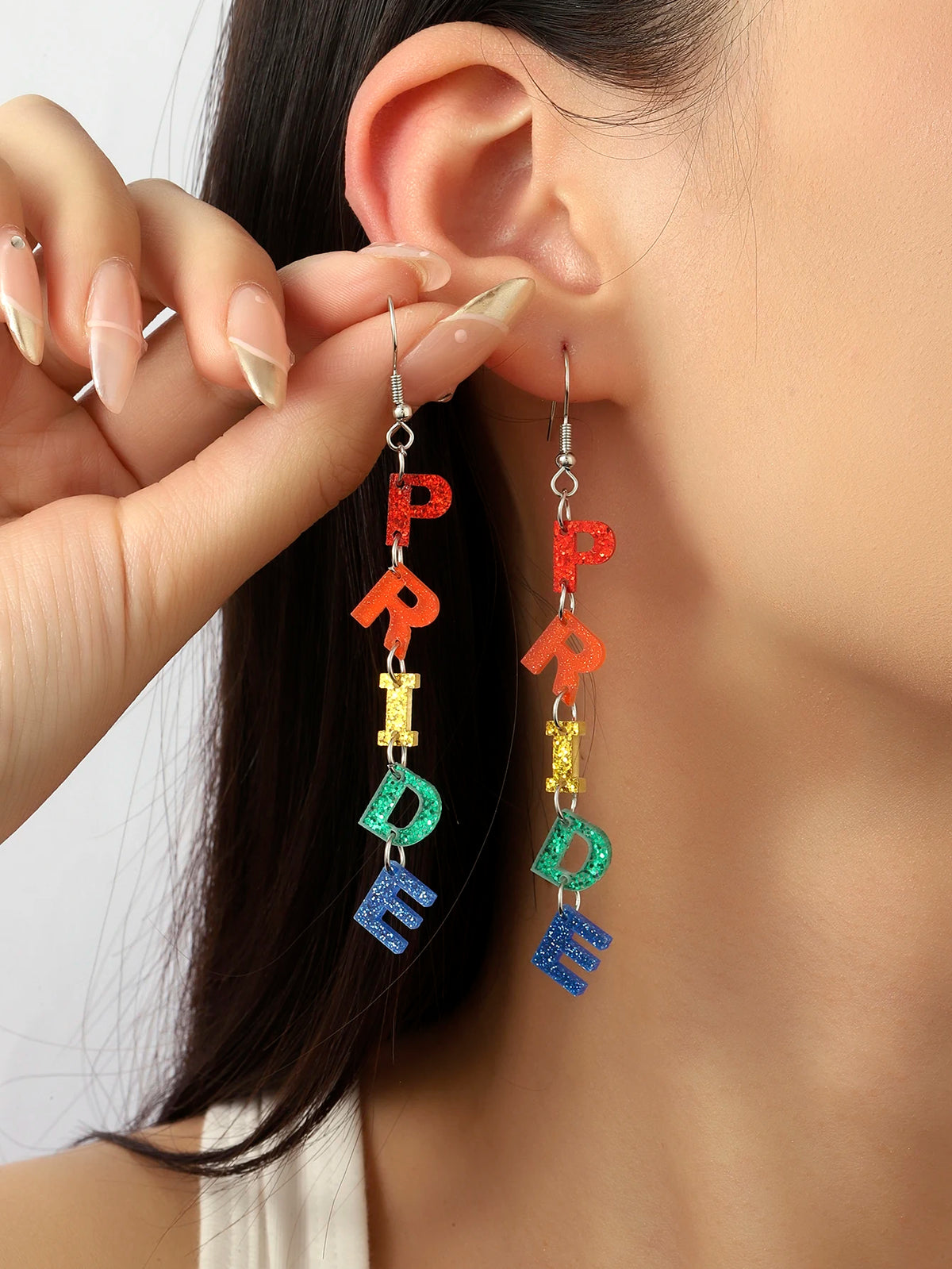 1pair Joyful Celebration Acrylic Rainbow Colors Drop Earrings for Women LGBT Lover Party Pride Month Jewelry Accessories