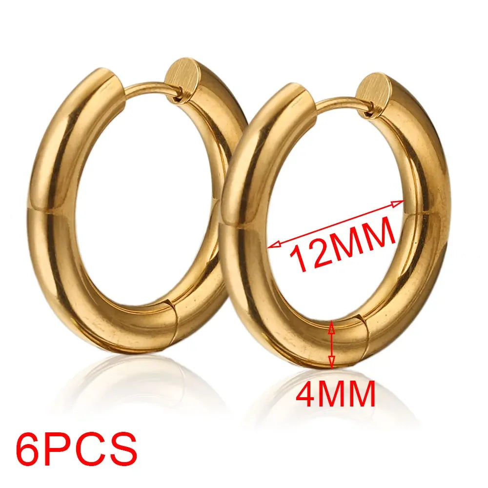 Gold-plated large round hoop earrings for women, 6-piece jewelry set by HSF Marketplace