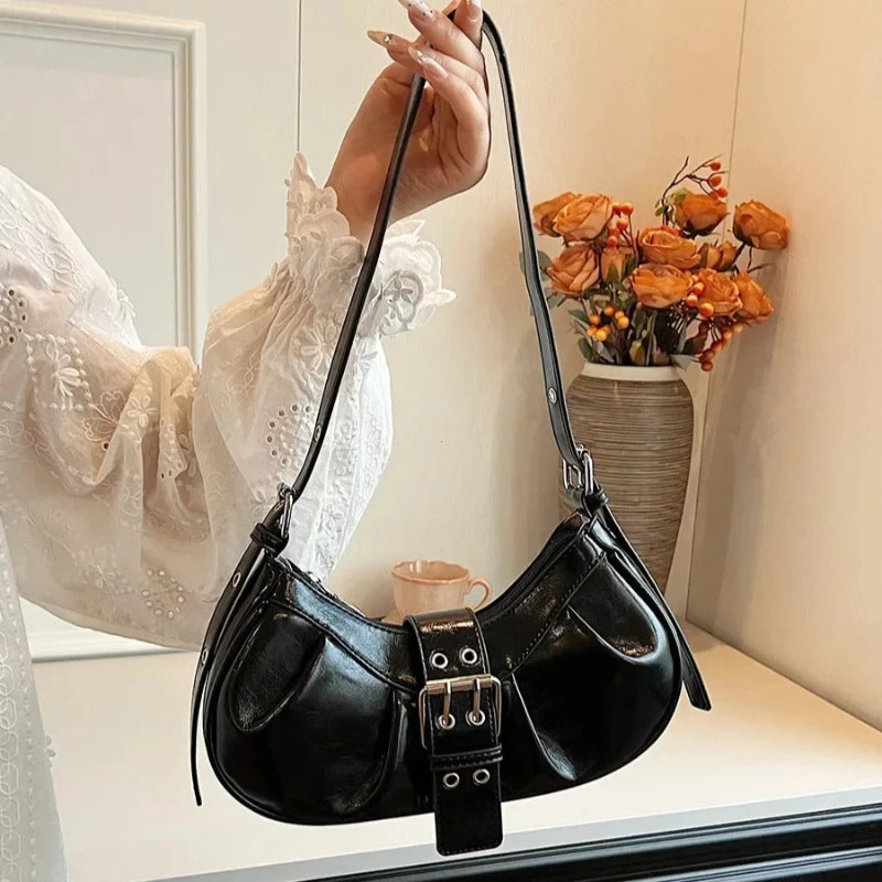 Fashion PU shoulder handbag with buckle decoration, large capacity, all-match design, perfect for women’s everyday use.
