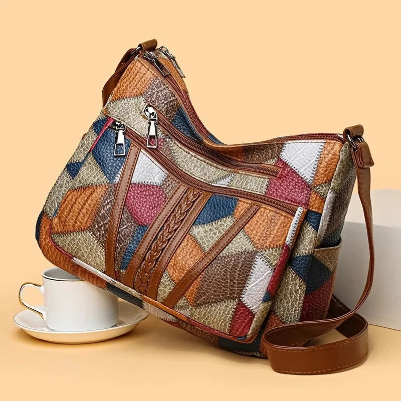 Elegant vintage women's crossbody handbag with multiple pockets, trendy retro design, suitable for daily use and all outfits.