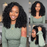 Burmese curly human hair half wig with drawstring, clip-ins, and flip-over design, ready to wear, glueless 250 density from HSF Marketplace.