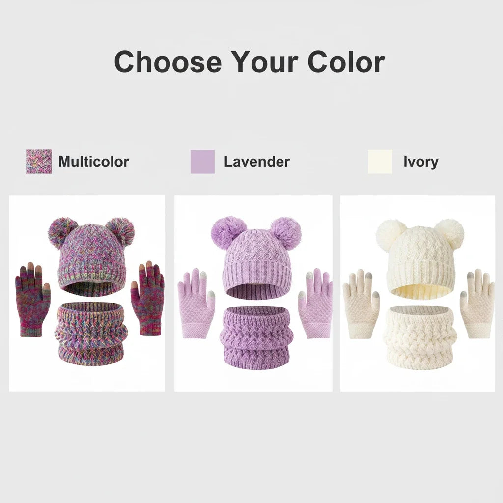 Children's winter hat, scarf, and glove set with snowflake design by HSF Marketplace