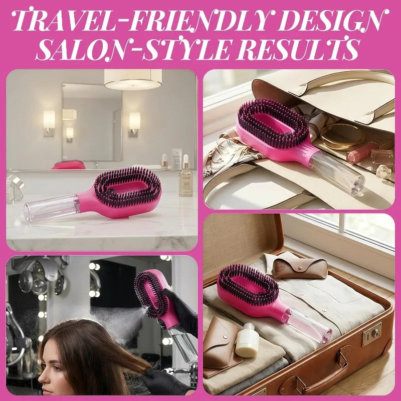 HSF Marketplace 2-in-1 spray hair brush with water mist and anti-static teeth, ideal for detangling, frizz control, and scalp massage.