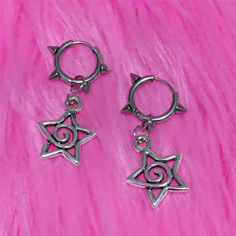Classic star earrings, chunky dangly hypoallergenic y2k goth grunge jewelry with edgy punk fairy aesthetic
