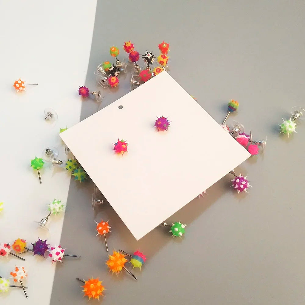Colorful silicone ball stud earrings in Japanese Korean style, 32 patterns for girls, teens and children by HSF Marketplace