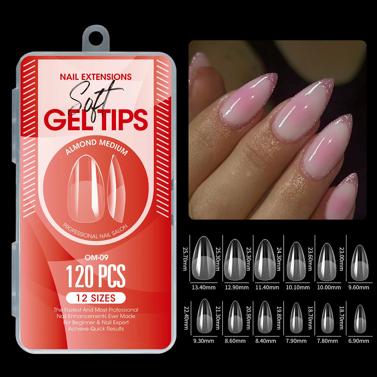 Short almond soft gel full cover false nail tips for acrylic and press-on nails, 100/320/600 pieces