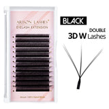 3D-6D W-shape eyelash extensions for volume fans by Arison, false eyelashes tray close-up