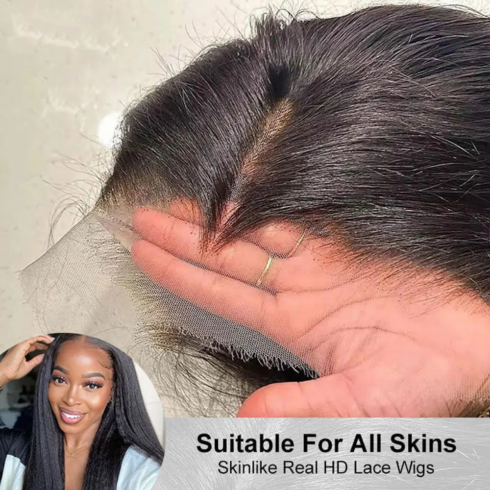 40-42 inch kinky straight lace front human hair wig with baby hair, HD lace frontal, glueless Yaki straight style by HSF Marketplace