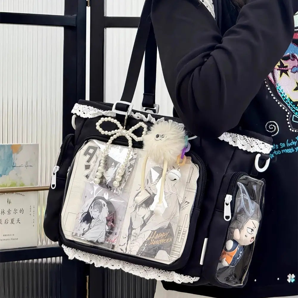Transparent Y2K Japanese Ita shoulder bag by HSF Marketplace, large capacity tote with crossbody style, casual handbag for girls