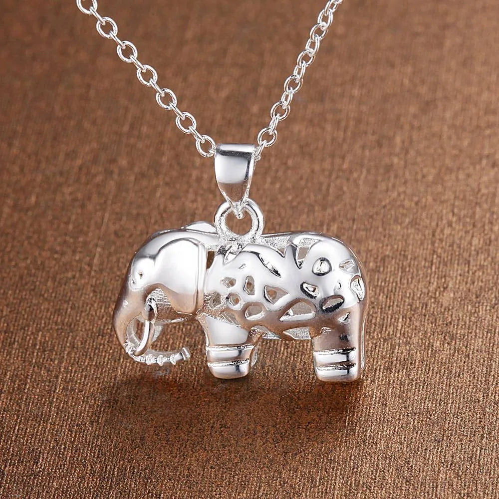 Sterling silver elephant pendant necklace for women, featuring a detailed charm, perfect for fashion, wedding, and party jewelry.